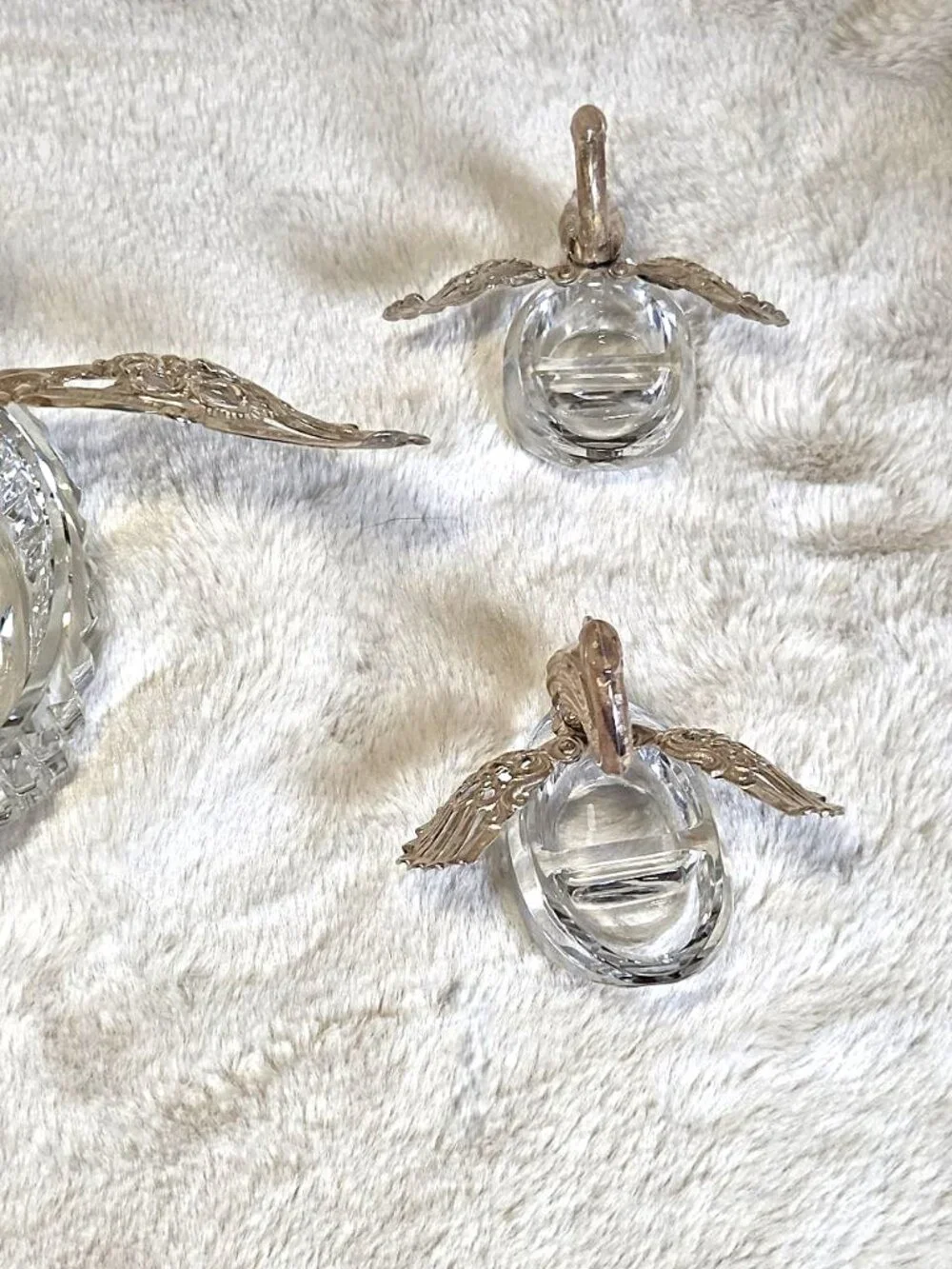 Vintage German Sterling Silver & Crystal Swan Master Salt Cellar Set of 3 - #F
